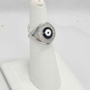 Evil Eye Sterling Silver Ring – Black Enamel Protection Charm for Men & Women
